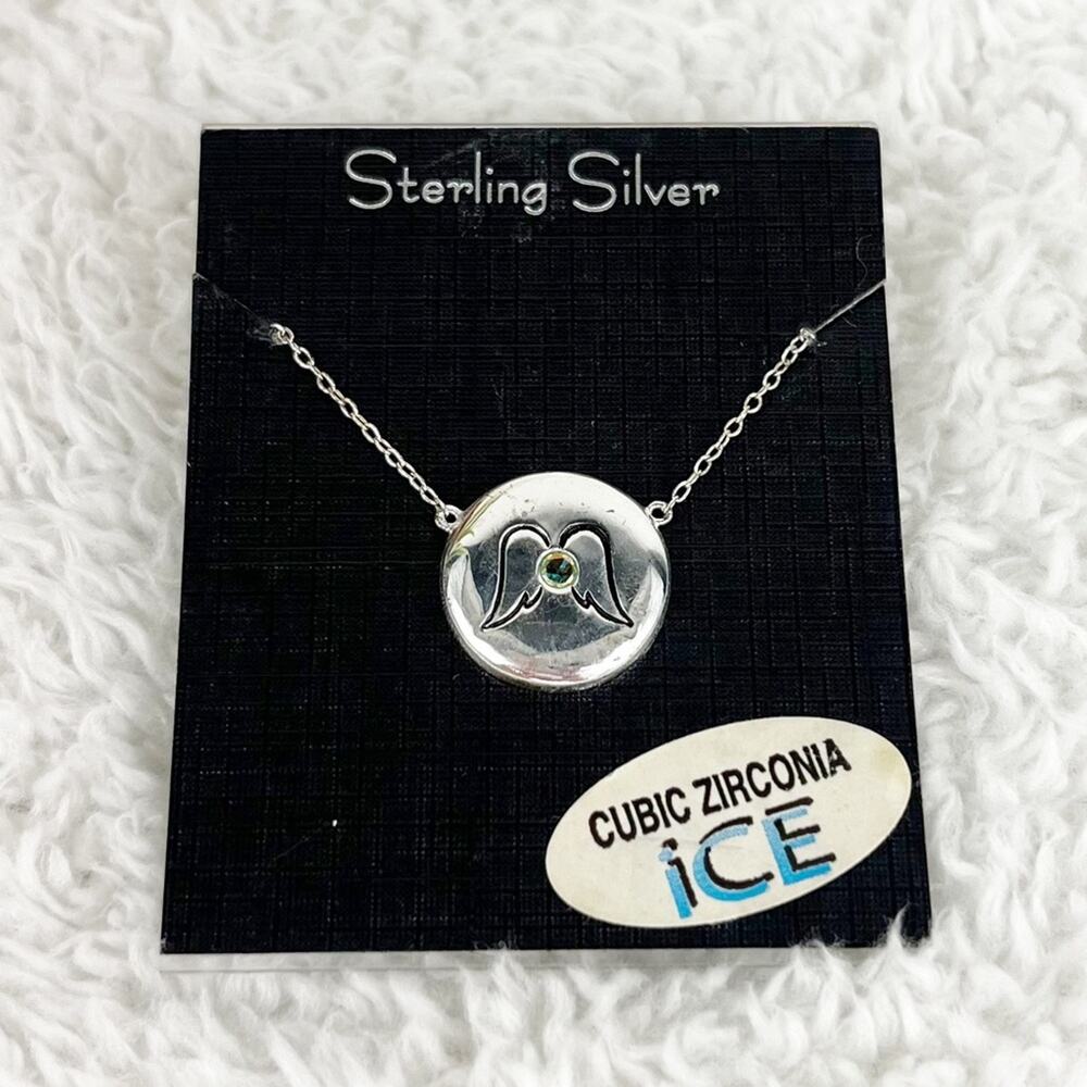 NWT Sterling Silver Necklace with Angle‎ Wings Circle Pendant Jewelry